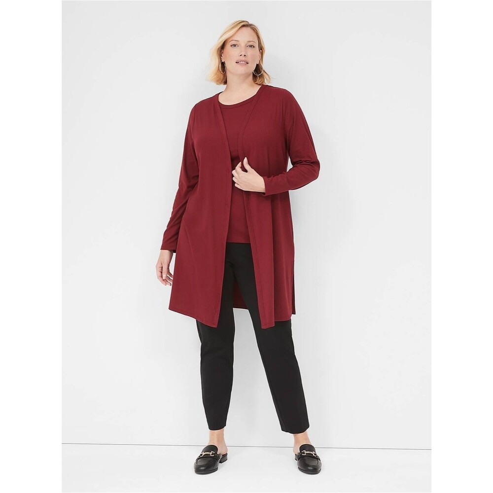 Lane Bryant Ribbed Open-Front Cardigan - Burgundy